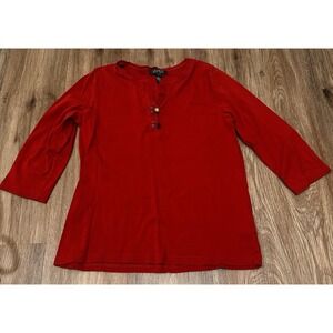 Ralph‎ Lauren Women's 3/4 Sleeve Shirt Red 100% Cotton